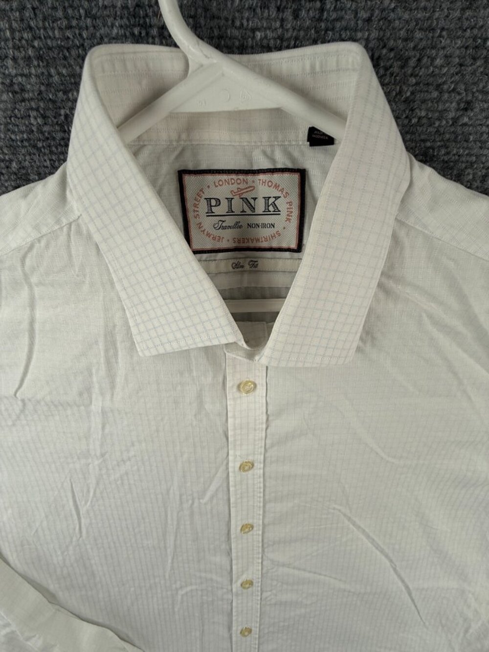 Thomas Pink Long Sleeve Button Up Shirt Cotton Men Slim Traveller 18 Non Iron
